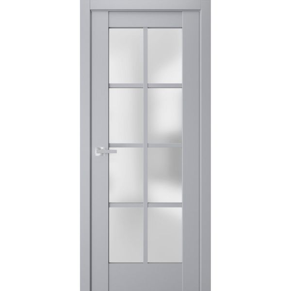 Interior Solid French Door | Veregio 7412 Matte Grey with Frosted Glass | Single Regular Panel Frame Trims Handle | Bathroom Bedroom Sturdy Doors 