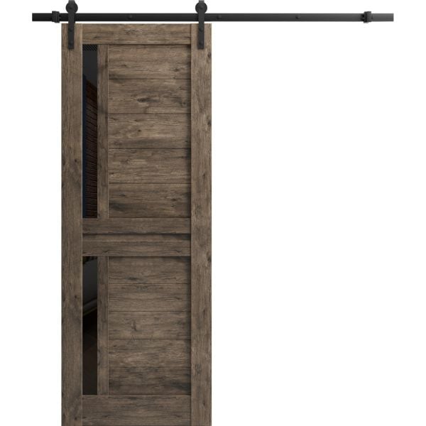 Sturdy Barn Door | Veregio 7588 Cognac Oak with Black Glass | 6.6FT Rail Hangers Heavy Hardware Set | Solid Panel Interior Doors