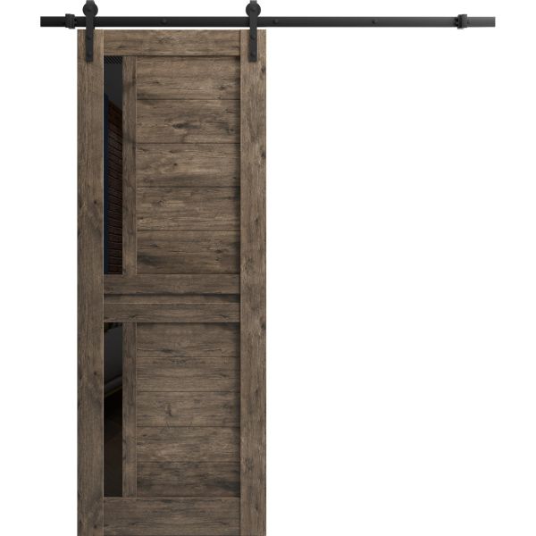 Sturdy Barn Door Frosted Glass | Veregio 7588 Cognac Oak | 6.6FT Rail Hangers Heavy Hardware Set | Solid Panel Interior Doors-18" x 80"-Black Rail