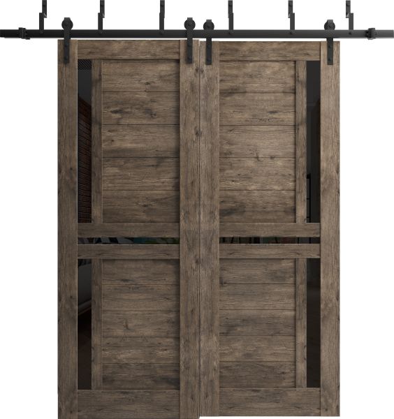 Sliding Closet Barn Bypass Doors with Frosted Glass | Veregio 7588 Cognac Oak | Sturdy 6.6ft Rails Hardware Set | Wood Solid Bedroom Wardrobe Doors -36" x 80" (2* 18x80)