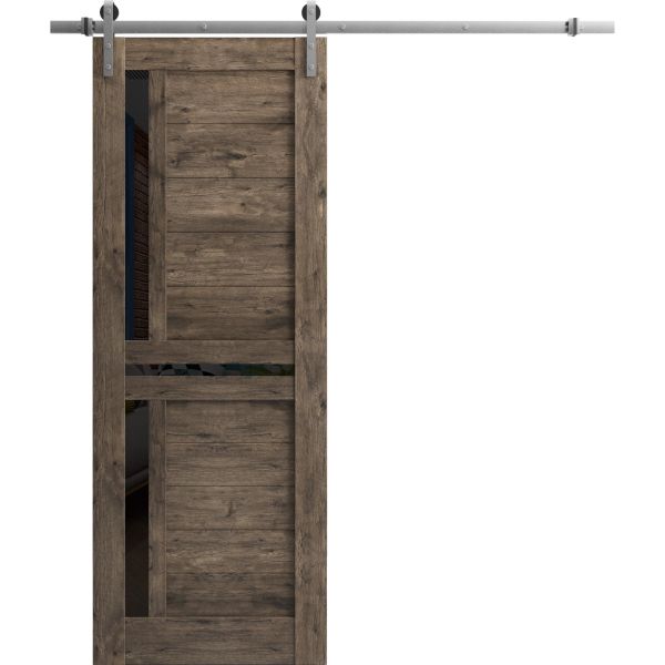 Sturdy Barn Door Frosted Glass | Veregio 7588 Cognac Oak | 6.6FT Silver Rail Hangers Heavy Hardware Set | Solid Panel Interior Doors