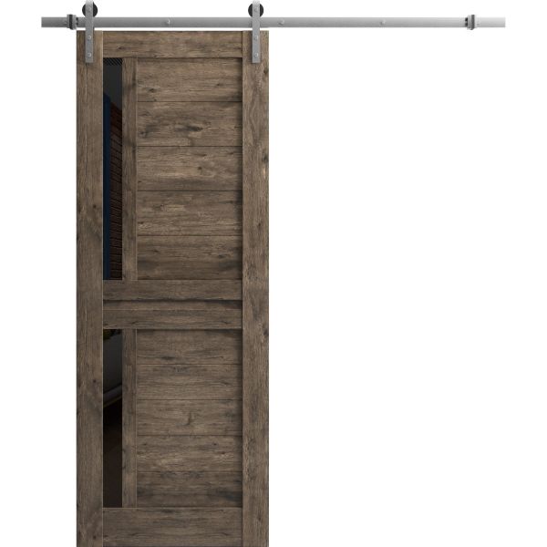 Sturdy Barn Door Frosted Glass | Veregio 7588 Cognac Oak | 6.6FT Rail Hangers Heavy Hardware Set | Solid Panel Interior Doors-42" x 84"