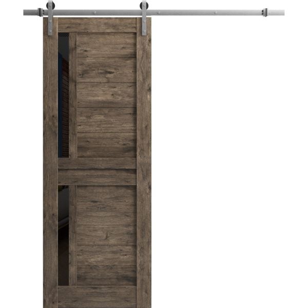 Sturdy Barn Door Frosted Glass | Veregio 7588 Cognac Oak | 6.6FT Rail Hangers Heavy Hardware Set | Solid Panel Interior Doors-42" x 96"