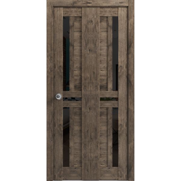 Sliding Closet Bi-fold Doors | Veregio 7588 Cognac Oak with Frosted Glass | Sturdy Tracks Moldings Trims Hardware Set | Wood Solid Bedroom Wardrobe Doors 