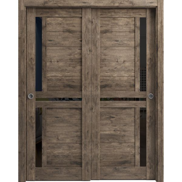 Sliding Closet Bypass Doors with Frosted Glass | Veregio 7588 Cognac Oak | Sturdy Rails Moldings Trims Hardware Set | Wood Solid Bedroom Wardrobe Doors 