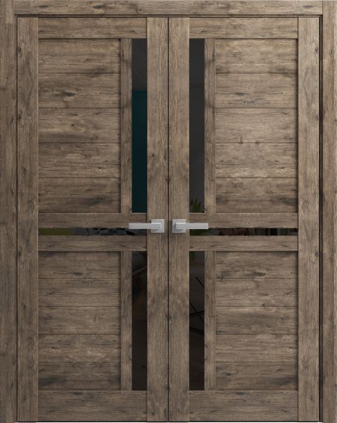 Interior Solid French Double Doors Frosted Glass | Veregio 7588 Cognac Oak | Wood Solid Panel Frame Trims | Closet Bedroom Sturdy Doors -36" x 80" (2* 18x80)-Butterfly