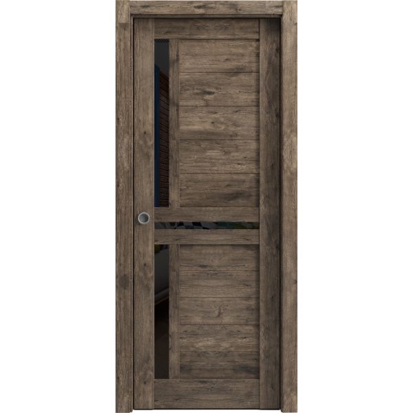 Sliding French Pocket Door with Frosted Glass | Veregio 7588 Cognac Oak | Kit Trims Rail Hardware | Solid Wood Interior Bedroom Sturdy Doors