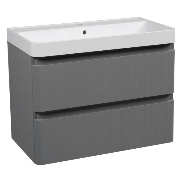 Modern Wall-Mounted Bathroom Vanity with Washbasin | Luxury Gray Matte Collection | Non-Toxic Fire-Resistant MDF