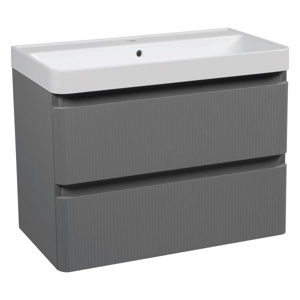 Modern Wall-Mounted Bathroom Vanity with Washbasin | Luxury Gray Matte Collection | Non-Toxic Fire-Resistant MDF-36"