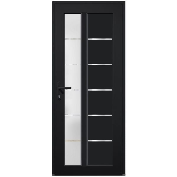 Front Exterior Prehung FiberGlass Door Frosted Glass / Manux 8088 Matte Black / Office Commercial and Residential Doors Entrance Patio Garage