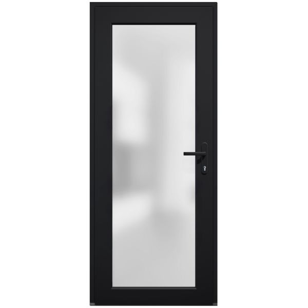 Front Exterior Prehung FiberGlass Door Frosted Glass / Manux 8102 Matte Black / Office Commercial and Residential Doors Entrance Patio Garage-W30" x H80"-Left-hand Inswing