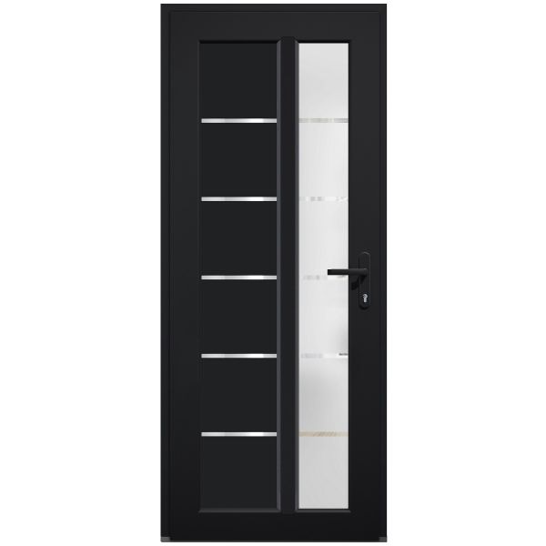 Front Exterior Prehung FiberGlass Door Frosted Glass / Manux 8088 Matte Black / Office Commercial and Residential Doors Entrance Patio Garage-W30" x H80"-Left-hand Inswing