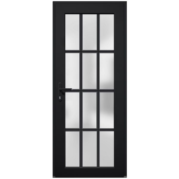 Front Exterior Prehung FiberGlass Door Frosted Glass / Manux 8312 Matte Black / Office Commercial and Residential Doors Entrance Patio Garage
