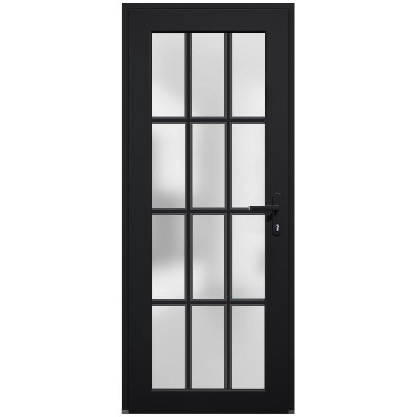 Front Exterior Prehung FiberGlass Door Frosted Glass / Manux 8312 Matte Black / Office Commercial and Residential Doors Entrance Patio Garage-W36" x H80"-Left-hand Inswing