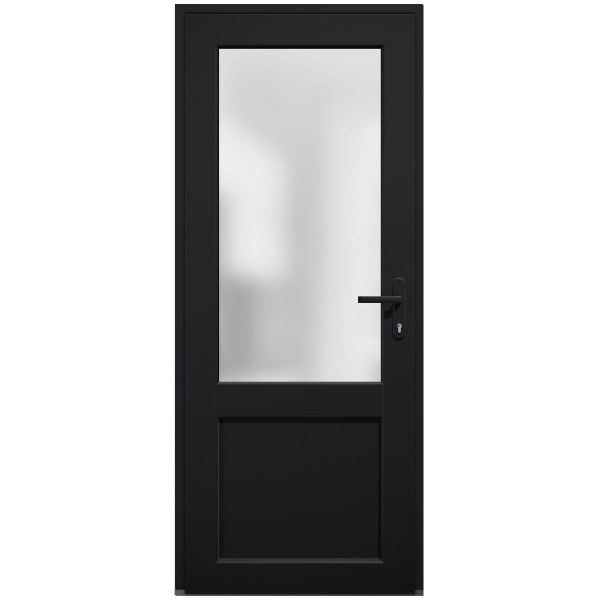 Front Exterior Prehung FiberGlass Door Frosted Glass / Manux 8422 Matte Black / Office Commercial and Residential Doors Entrance Patio Garage-W36" x H80"-Left-hand Inswing