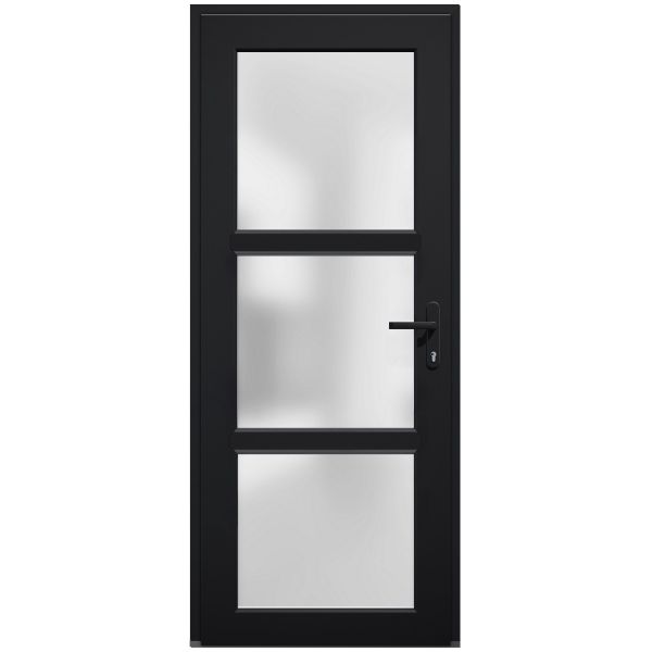 Front Exterior Prehung FiberGlass Door Frosted Glass / Manux 8552 Matte Black / Office Commercial and Residential Doors Entrance Patio Garage-W36" x H80"-Left-hand Inswing