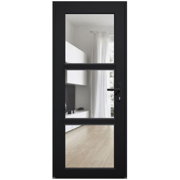 Front Exterior Prehung FiberGlass Door Clear Glass See-through / Manux 8555 Matte Black Clear Glass / Office Commercial and Residential Doors Entrance Patio Garage-W36" x H80"-Left-hand Inswing