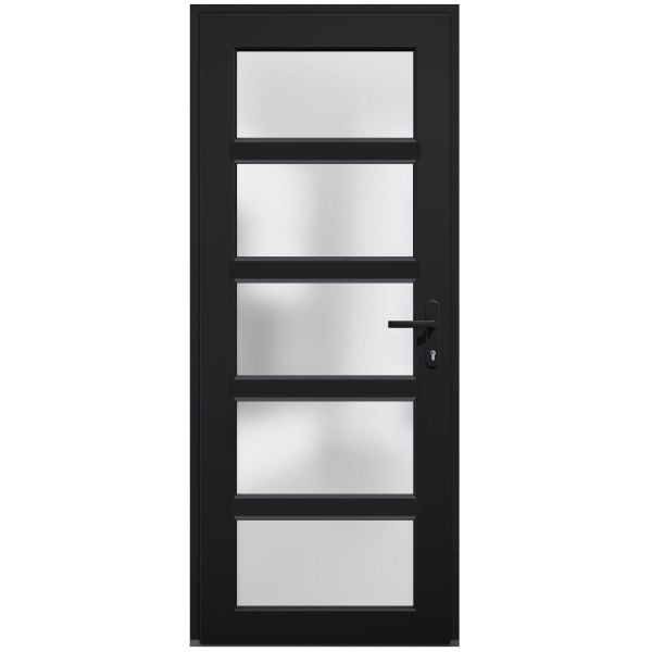 Front Exterior Prehung FiberGlass Door Frosted Glass / Manux 8002 Matte Black / Office Commercial and Residential Doors Entrance Patio Garage-W30" x H80"-Left-hand Inswing