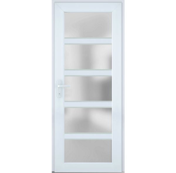 Front Exterior Prehung FiberGlass Door Frosted Glass / Manux 8002 White Silk / Office Commercial and Residential Doors Entrance Patio Garage-W30" x H80"-Right-hand Inswing