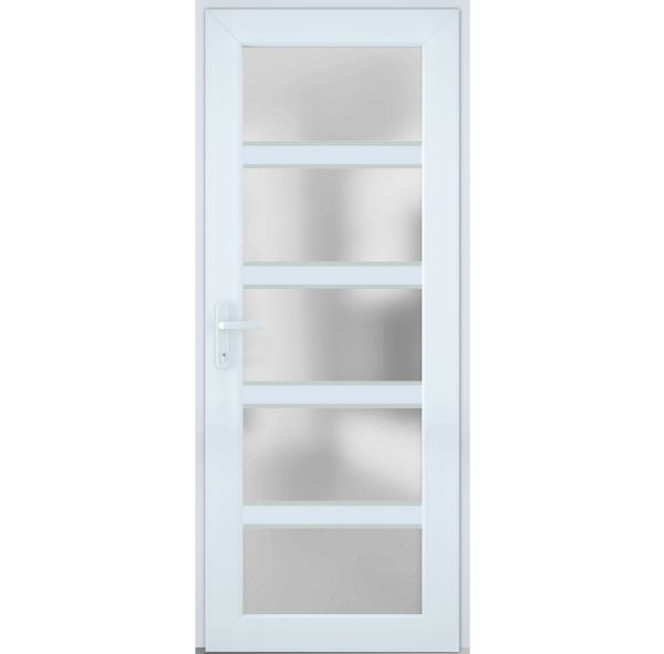 Front Exterior Prehung FiberGlass Door Frosted Glass / Manux 8002 White Silk / Office Commercial and Residential Doors Entrance Patio Garage-W36" x H80"-Right-hand Inswing