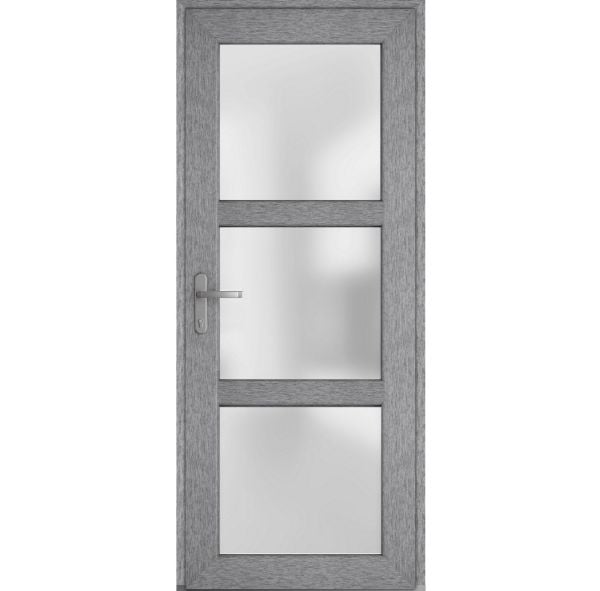 Front Exterior Prehung FiberGlass Door Frosted Glass / Manux 8552 Grey Ash / Office Commercial and Residential Doors Entrance Patio Garage