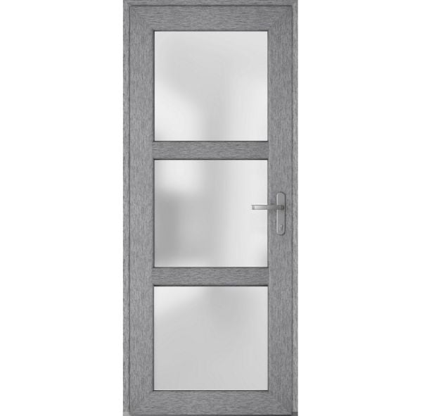 Front Exterior Prehung FiberGlass Door Frosted Glass / Manux 8552 Grey Ash / Office Commercial and Residential Doors Entrance Patio Garage-W36" x H80"-Left-hand Inswing