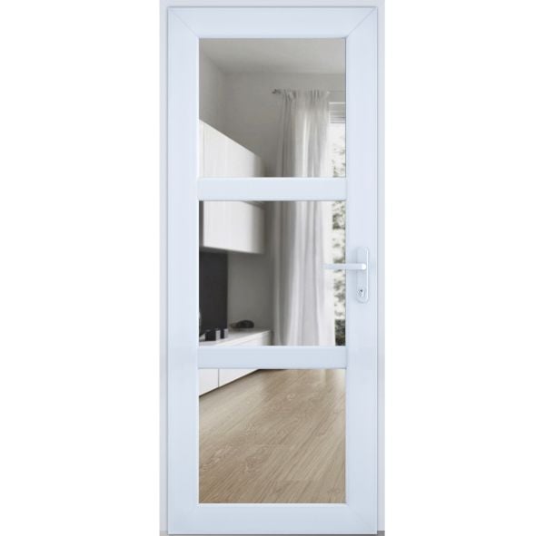 Front Exterior Prehung FiberGlass Door Clear Glass See-through / Manux 8555 White Silk Clear Glass / Office Commercial and Residential Doors Entrance Patio Garage-W30" x H80"-Left-hand Inswing