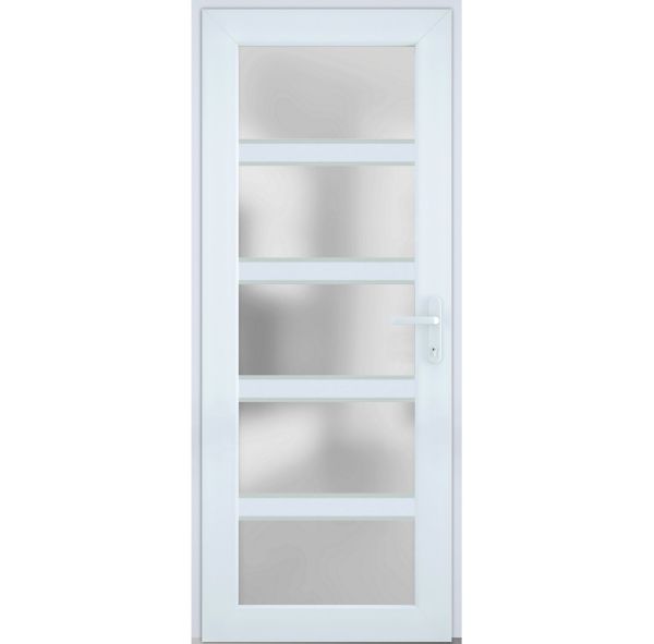 Front Exterior Prehung FiberGlass Door Frosted Glass / Manux 8002 White Silk / Office Commercial and Residential Doors Entrance Patio Garage-W36" x H80"-Left-hand Inswing