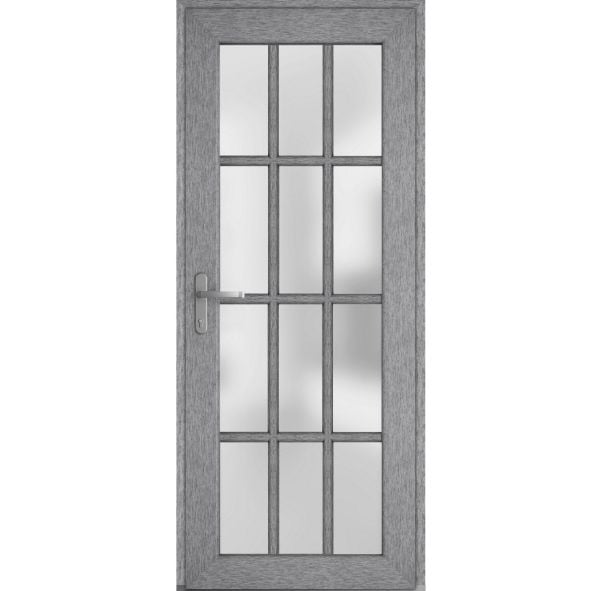 Front Exterior Prehung FiberGlass Door Frosted Glass / Manux 8312 Grey Ash / Office Commercial and Residential Doors Entrance Patio Garage