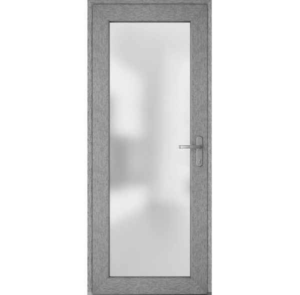 Front Exterior Prehung FiberGlass Door Frosted Glass / Manux 8102 Grey Ash / Office Commercial and Residential Doors Entrance Patio Garage-W30" x H80"-Left-hand Inswing