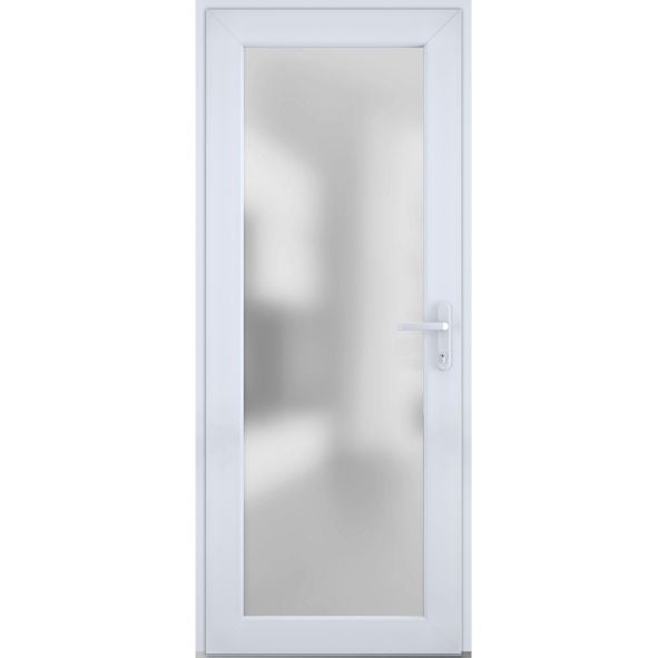 Front Exterior Prehung FiberGlass Door Frosted Glass / Manux 8102 White Silk / Office Commercial and Residential Doors Entrance Patio Garage-W30" x H80"-Left-hand Inswing