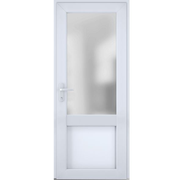 Front Exterior Prehung FiberGlass Door Frosted Glass / Manux 8422 White Silk / Office Commercial and Residential Doors Entrance Patio Garage