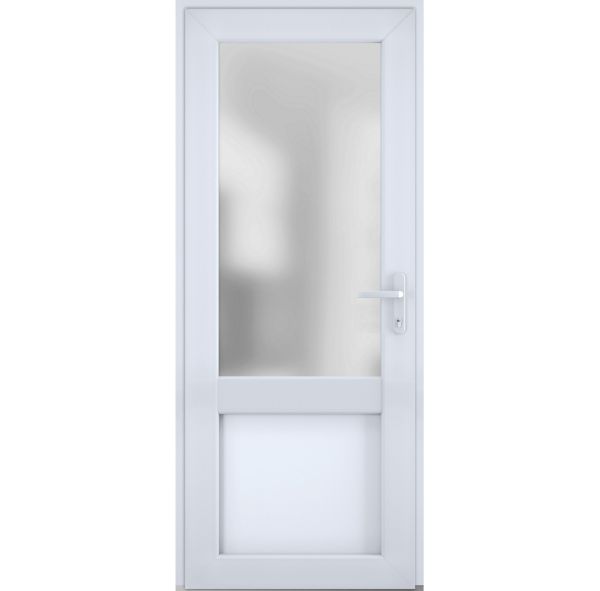 Front Exterior Prehung FiberGlass Door Frosted Glass / Manux 8422 White Silk / Office Commercial and Residential Doors Entrance Patio Garage-W36" x H80"-Left-hand Inswing