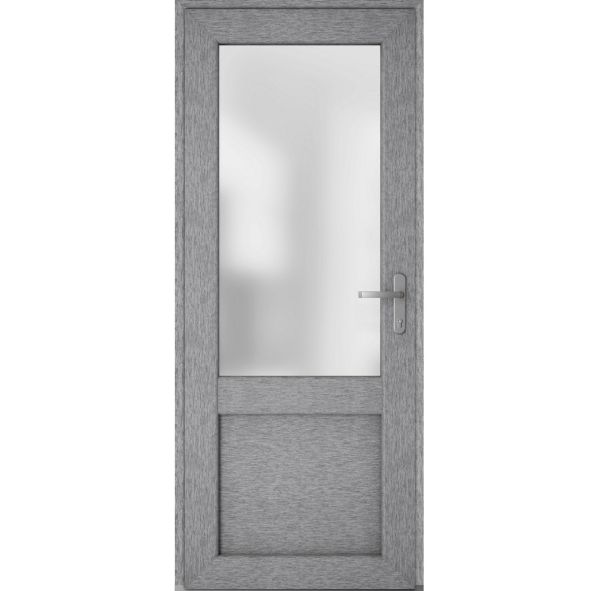 Front Exterior Prehung FiberGlass Door Frosted Glass / Manux 8422 Grey Ash / Office Commercial and Residential Doors Entrance Patio Garage-W36" x H80"-Left-hand Inswing