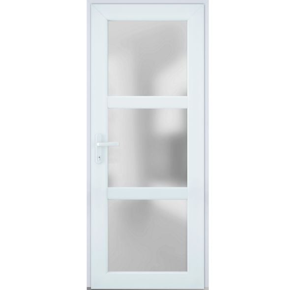 Front Exterior Prehung FiberGlass Door Frosted Glass / Manux 8552 White Silk / Office Commercial and Residential Doors Entrance Patio Garage
