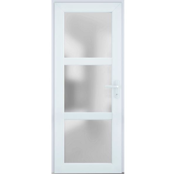 Front Exterior Prehung FiberGlass Door Frosted Glass / Manux 8552 White Silk / Office Commercial and Residential Doors Entrance Patio Garage-W36" x H80"-Left-hand Inswing