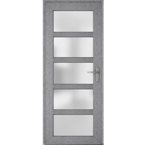 Front Exterior Prehung FiberGlass Door Frosted Glass / Manux 8002 Grey Ash / Office Commercial and Residential Doors Entrance Patio Garage-W36" x H80"-Left-hand Inswing