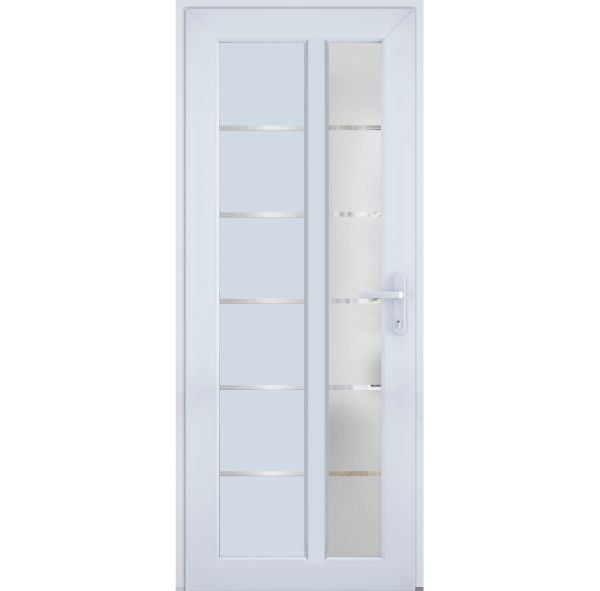 Front Exterior Prehung FiberGlass Door Frosted Glass / Manux 8088 White Silk / Office Commercial and Residential Doors Entrance Patio Garage-W30" x H80"-Left-hand Inswing