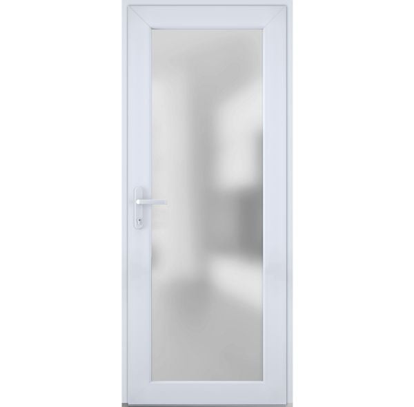 Front Exterior Prehung FiberGlass Door Frosted Glass / Manux 8102 White Silk / Office Commercial and Residential Doors Entrance Patio Garage