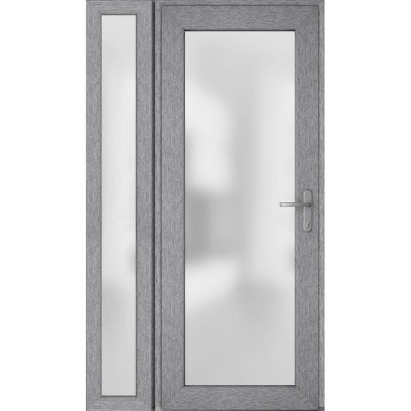 Front Exterior Prehung FiberGlass Door Frosted Glass / Manux 8102 Grey Ash / Sidelight Exterior Window / Office Commercial and Residential Doors Entrance Patio Garage-W36+16" x H80"-Left-hand Inswing