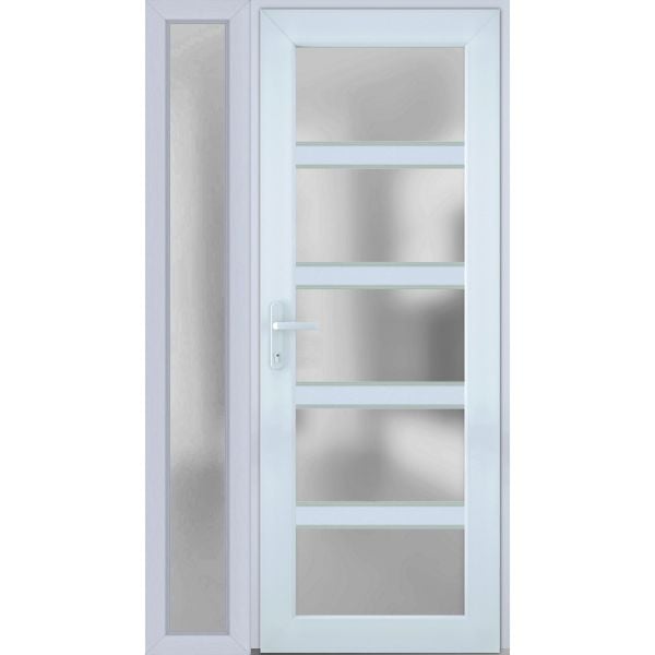 Front Exterior Prehung FiberGlass Door Frosted Glass / Manux 8002 White Silk / Sidelight Exterior Window / Office Commercial and Residential Doors Entrance Patio Garage-W30+14" x H80"-Right-hand Inswing