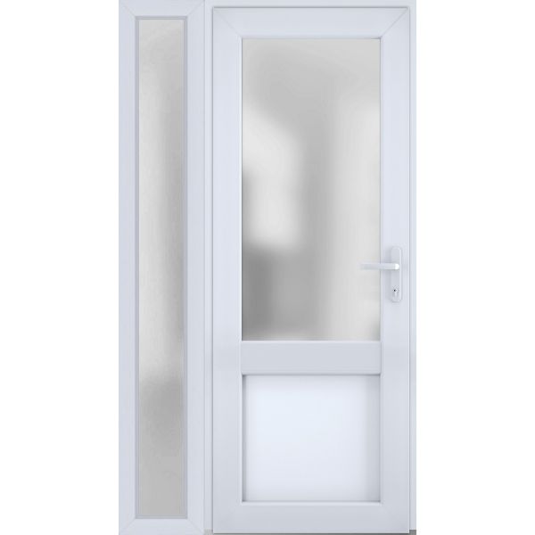 Front Exterior Prehung FiberGlass Door Frosted Glass / Manux 8422 White Silk / Sidelight Exterior Window / Office Commercial and Residential Doors Entrance Patio Garage-W36+16" x H80"-Left-hand Inswing