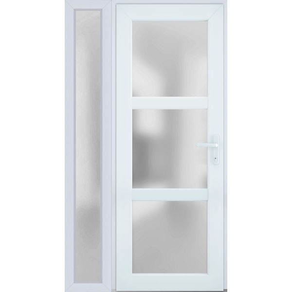 Front Exterior Prehung FiberGlass Door Frosted Glass / Manux 8552 White Silk / Sidelight Exterior Window / Office Commercial and Residential Doors Entrance Patio Garage-W30+12" x H80"-Left-hand Inswing