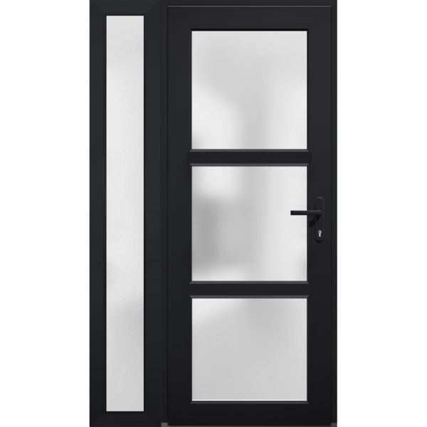 Front Exterior Prehung FiberGlass Door Frosted Glass / Manux 8552 Matte Black / Sidelight Exterior Window / Office Commercial and Residential Doors Entrance Patio Garage-W36+16" x H80"-Left-hand Inswing