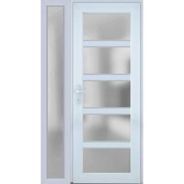 Front Exterior Prehung FiberGlass Door Frosted Glass / Manux 8002 White Silk / Side Exterior Window /  Office Commercial and Residential Doors Entrance Patio Garage-W36+12" x H80"-Right-hand Inswing