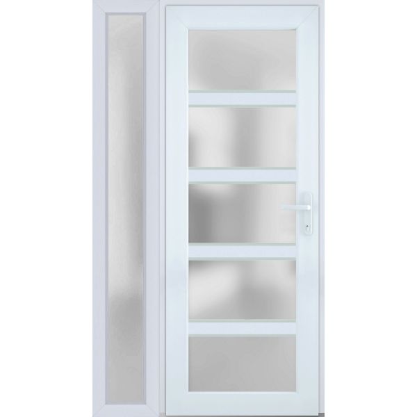 Front Exterior Prehung FiberGlass Door Frosted Glass / Manux 8002 White Silk / Sidelight Exterior Window / Office Commercial and Residential Doors Entrance Patio Garage-W30+12" x H80"-Left-hand Inswing