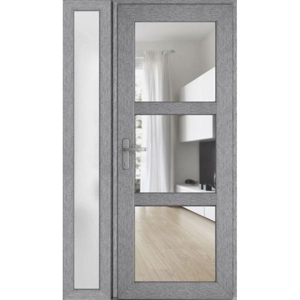 Front Exterior Prehung FiberGlass Door Clear Glass See-through / Manux 8555 Grey Ash Clear Glass / Side Exterior Window /  Office Commercial and Residential Doors Entrance Patio Garage-W36+12" x H80"-Right-hand Inswing