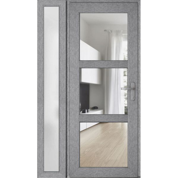 Front Exterior Prehung FiberGlass Door Clear Glass See-through / Manux 8555 Grey Ash Clear Glass / Sidelight Exterior Window / Office Commercial and Residential Doors Entrance Patio Garage-W36+14" x H80"-Left-hand Inswing