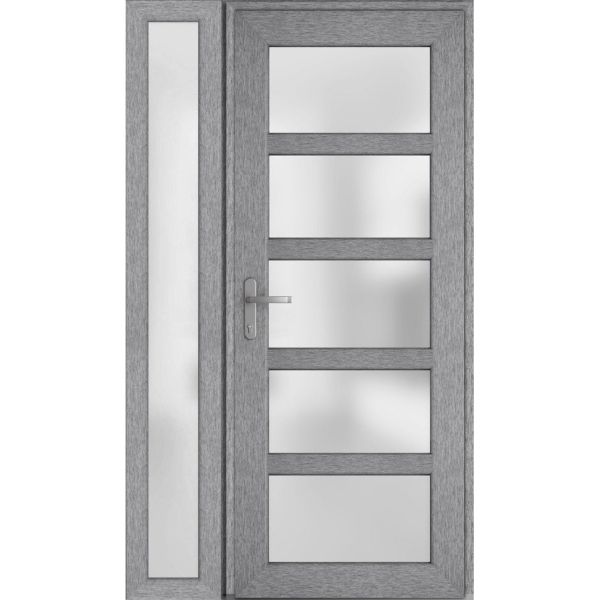 Front Exterior Prehung FiberGlass Door Frosted Glass / Manux 8002 Grey Ash / Side Exterior Window /  Office Commercial and Residential Doors Entrance Patio Garage-W36+12" x H80"-Right-hand Inswing