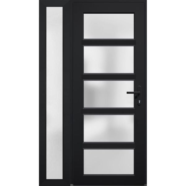 Front Exterior Prehung FiberGlass Door Frosted Glass / Manux 8002 Matte Black / Sidelight Exterior Window / Office Commercial and Residential Doors Entrance Patio Garage-W30+16" x H80"-Left-hand Inswing